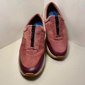 Clarks Collection Jaunt Way Suede Clog 8M Mauve Pink Zip Comfort Slip On